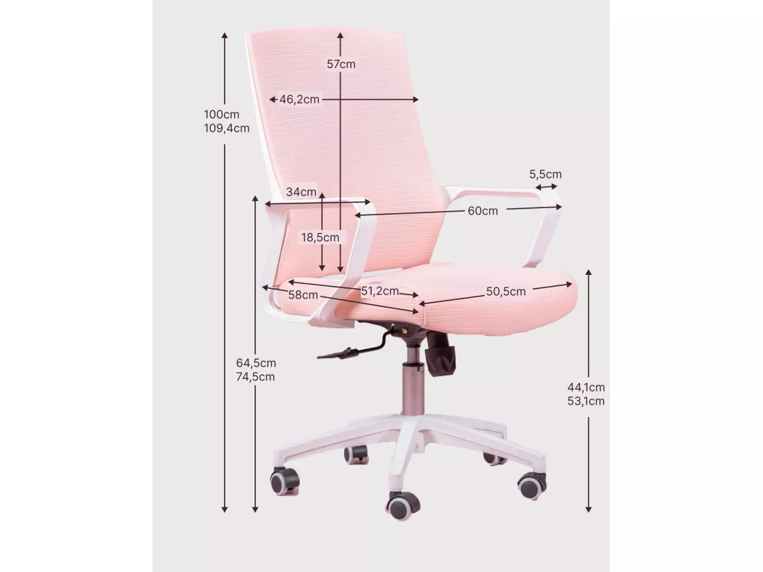Chaise de bureau ergonomique avec roulettes et accoudoirs - Mesh - Blanc