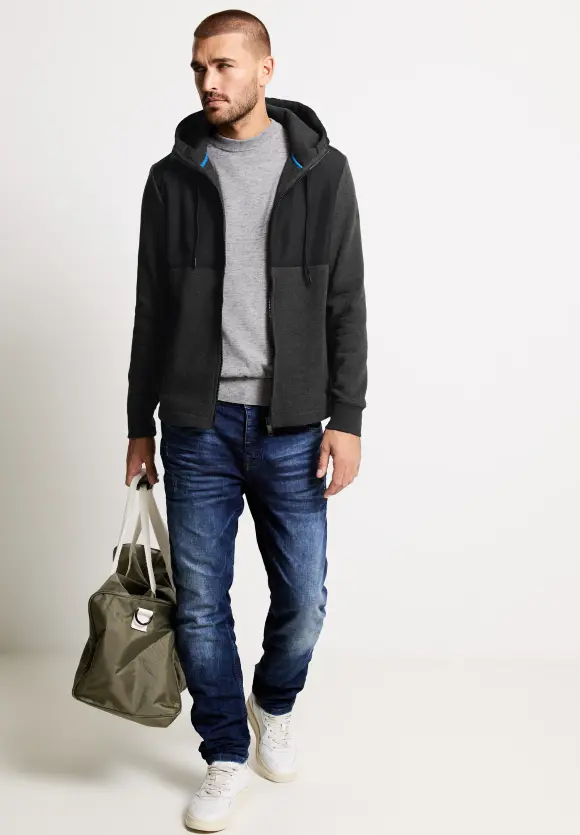 Sweatjacke im Materialmix - anthra grey melange