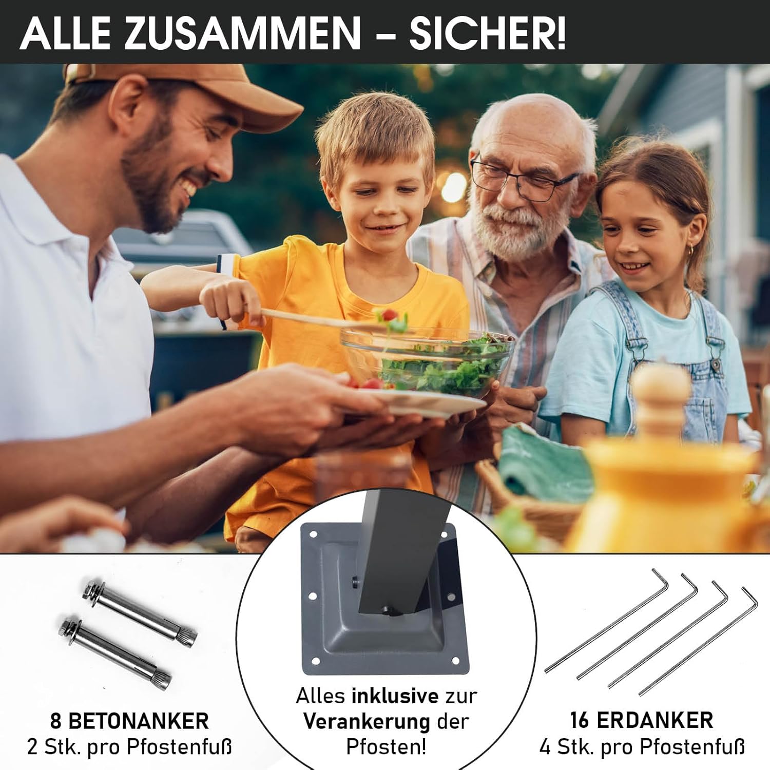 BRAST® Pavillon Aluminium Pagode 3,5x3,5m | viele Modelle & Farben | inkl. Moskitonetz + LED | festes Dach | wasserdicht | stabil | UV-Schutz | Dunkelgrau