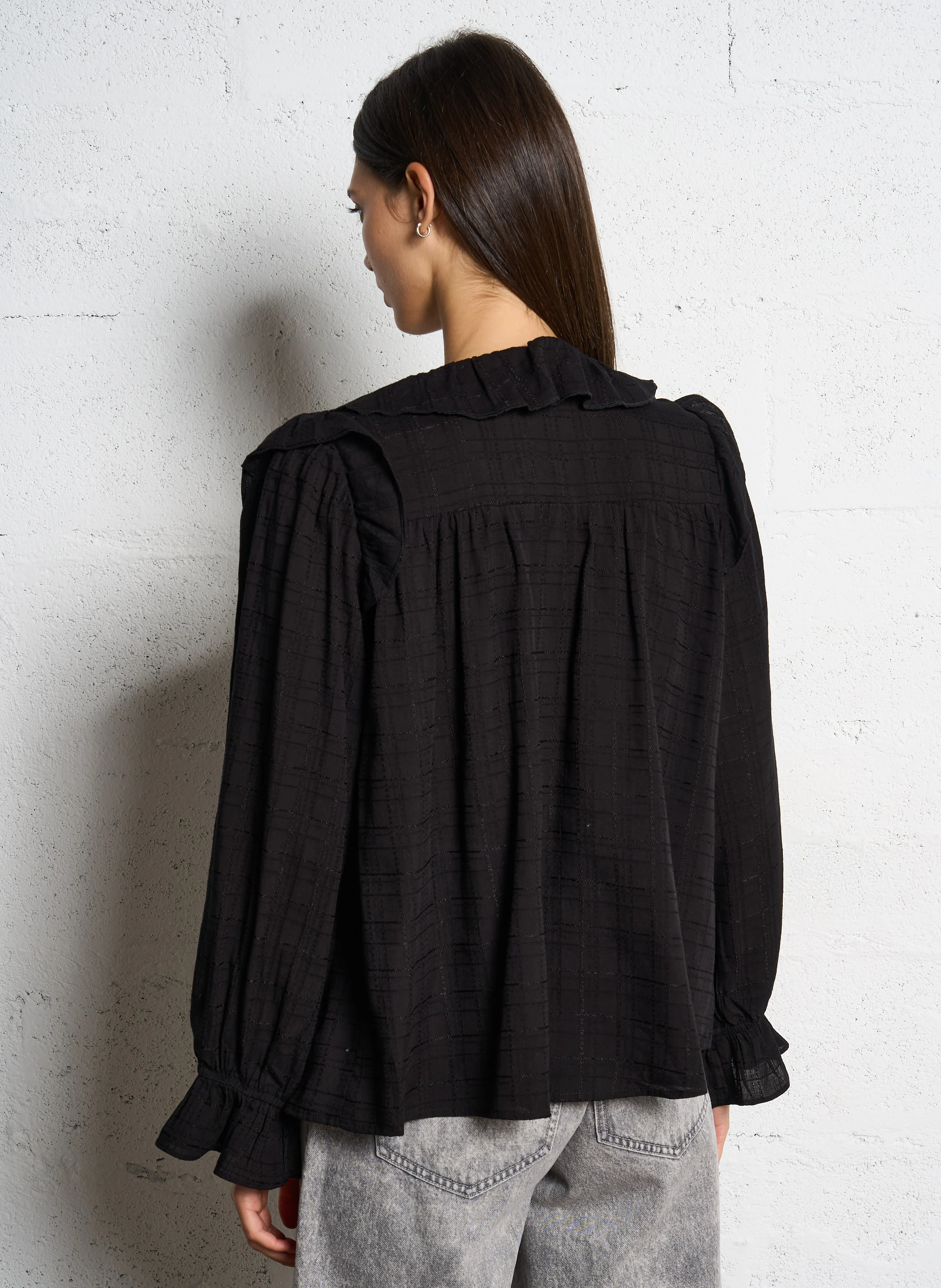 Chemise droite en coton et lin | Noir