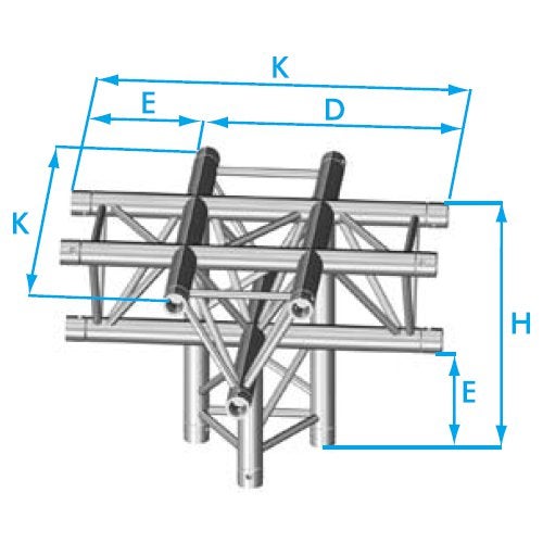 Prolyte X30D-C024 driehoek truss 5-weg stuk horizontaal down