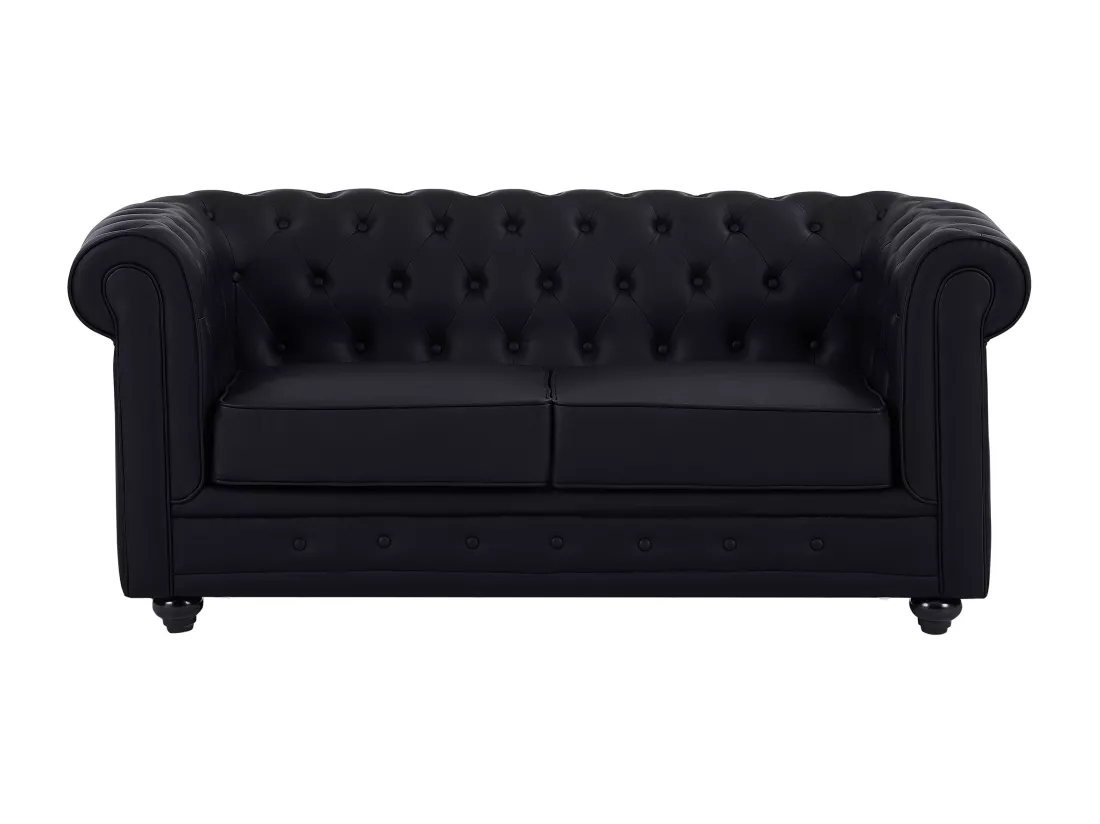 Canapé 2 places en simili noir CHESTERFIELD