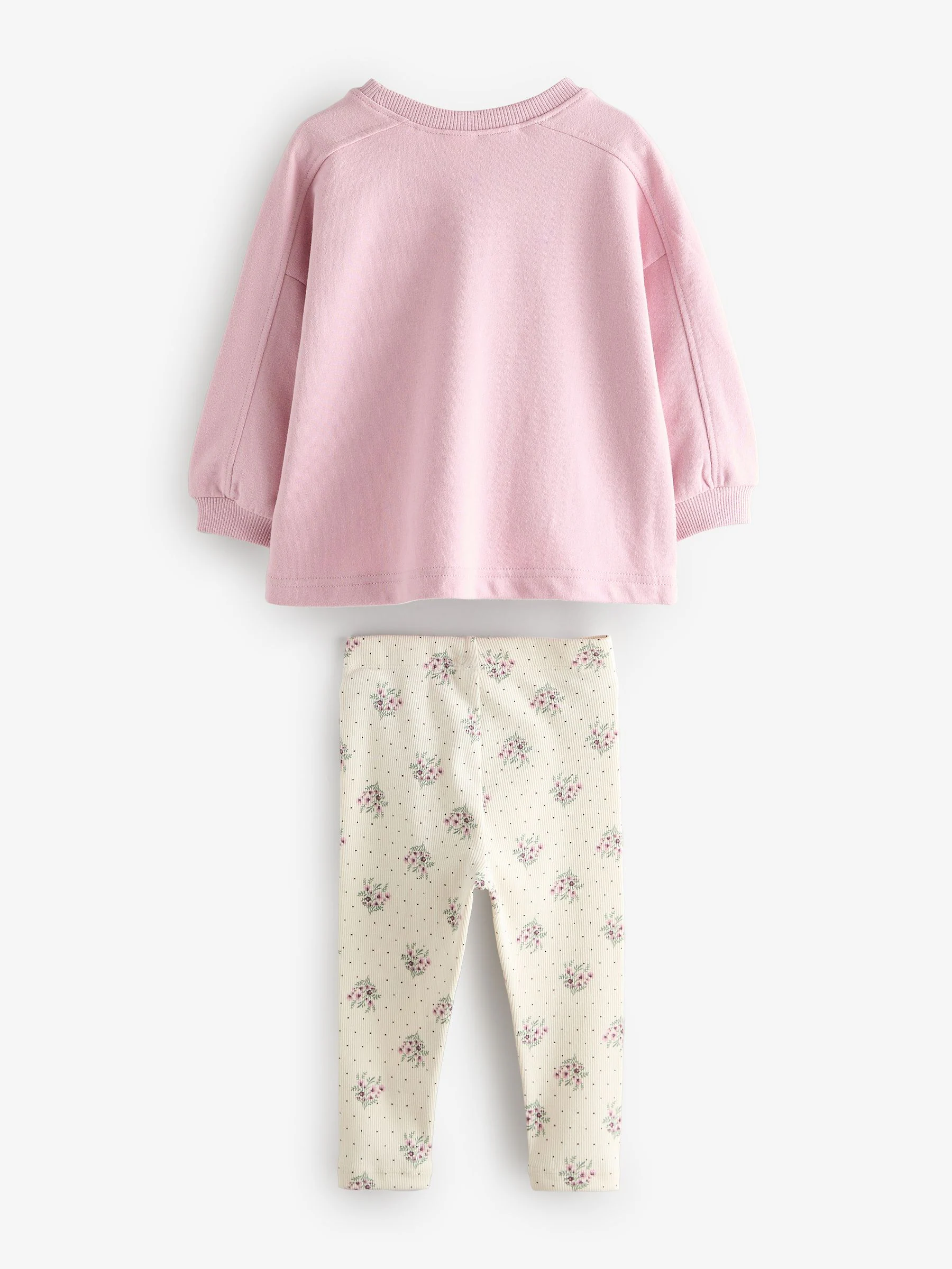 Zachtroze met bloemenprint - Set met top met lange mouwen en legging (3 mnd-7 jr)