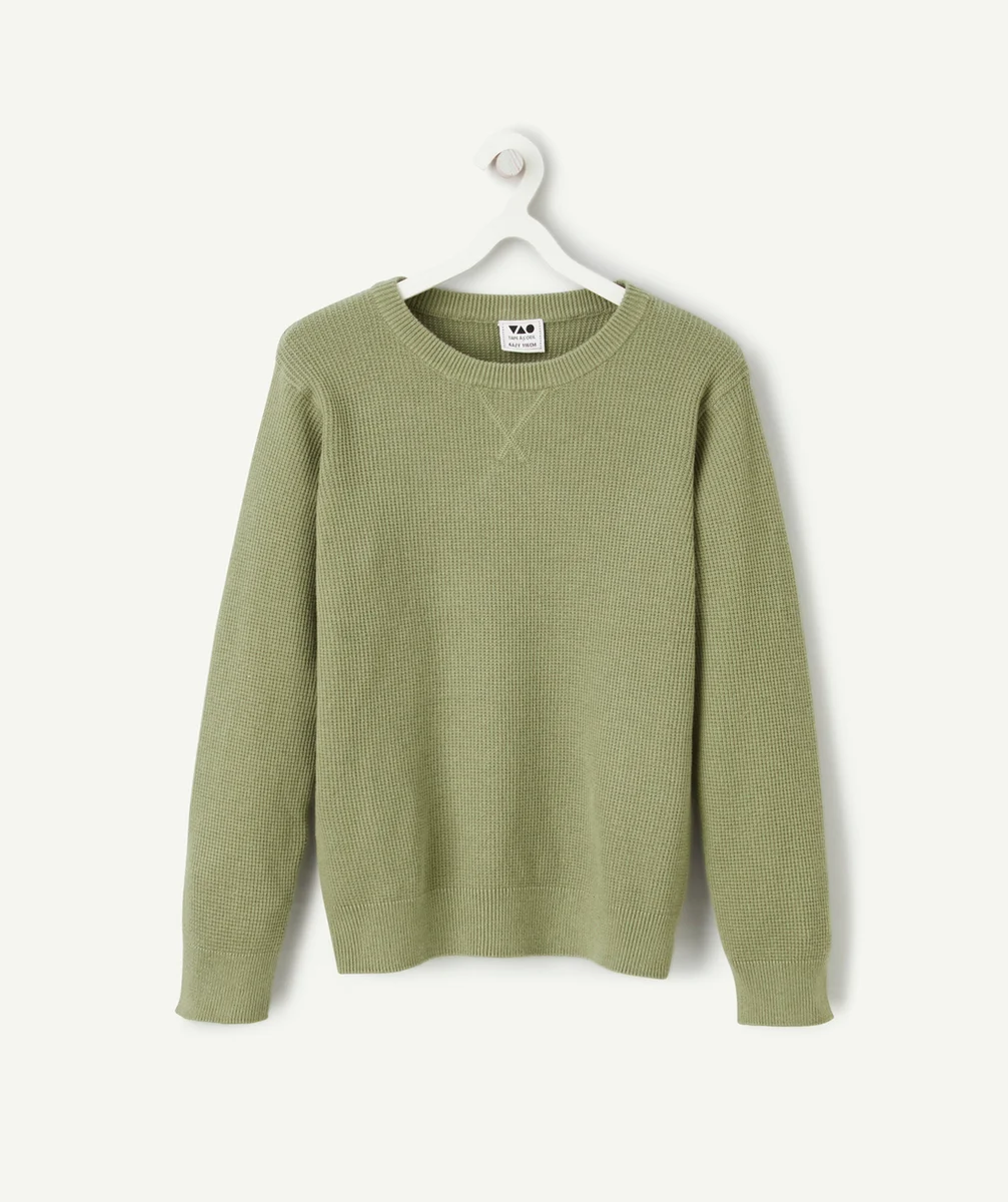 PULL TRICOT GARÇON À MANCHES LONGUES EN COTON KAKI