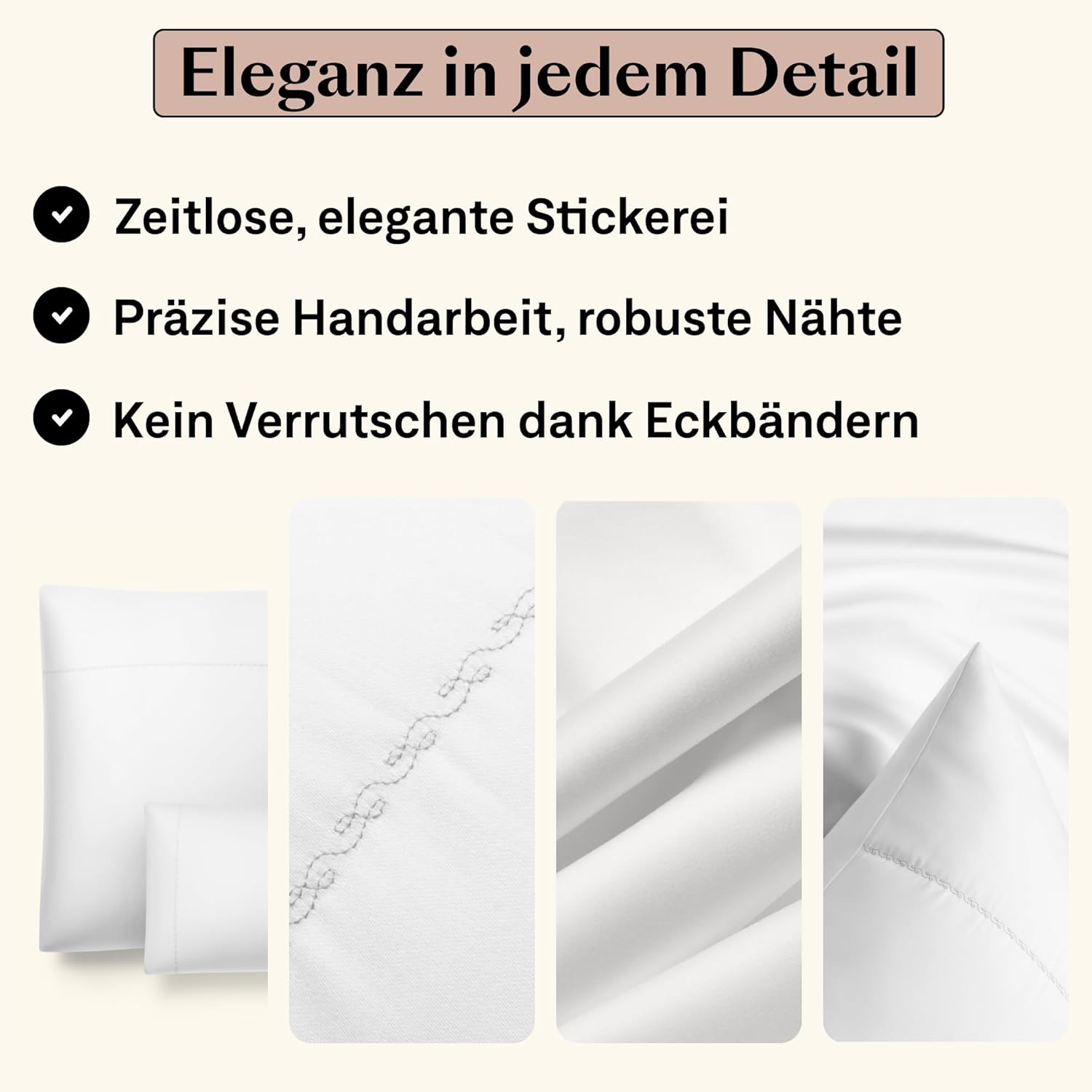 Mako Satin Bettwäsche 155 x 220 Weiß mit Stickerei| Bettwäsche Set 155x220| inkl. Kissenbezug 40x80| Hotelbettwäsche einfarbig| weich & hochwertig|LUMI