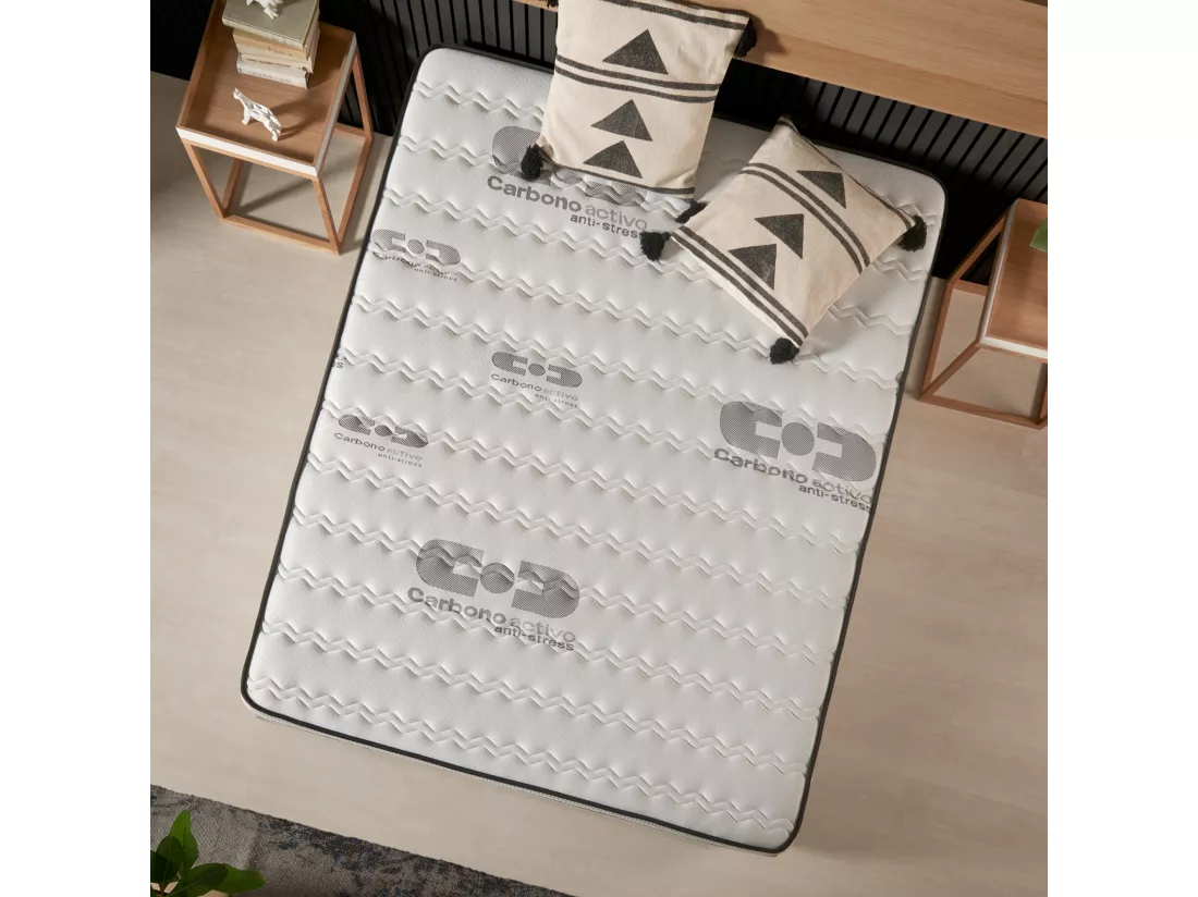 Naturalex - Matelas Visco-carbone 90x190 cm - Mousse HR - Soutien Blue Latex - Très Épais 24 cm, Mémoire de forme, 7 zones, Antistress - Réversible été, hiver