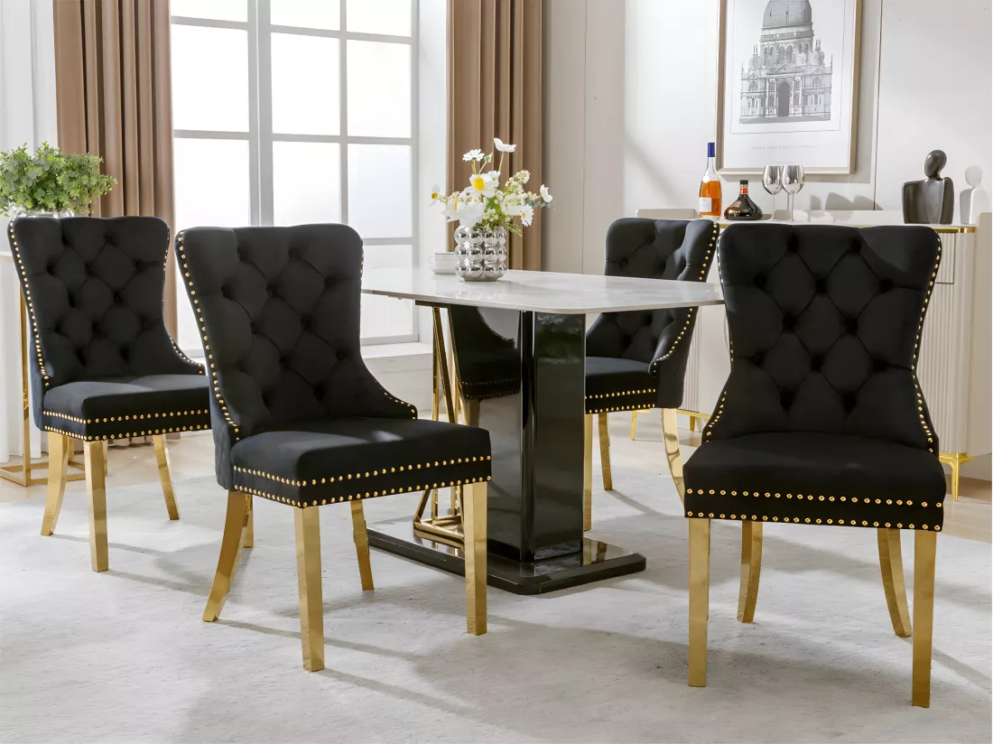 Lot de 4 chaises en velours avec pieds métallique - Noir