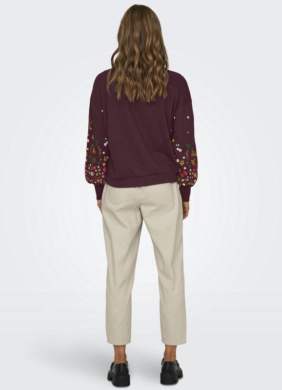 Only - Onlbrooke O-neck Flower Swt - Sweater - Wijnrood