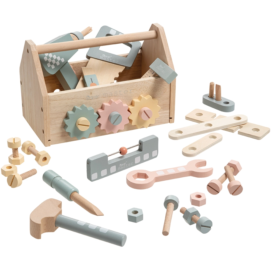 howa® Werkzeugkiste Werkzeugkasten Kinder mit 45 tlg. Zubehör aus Holz