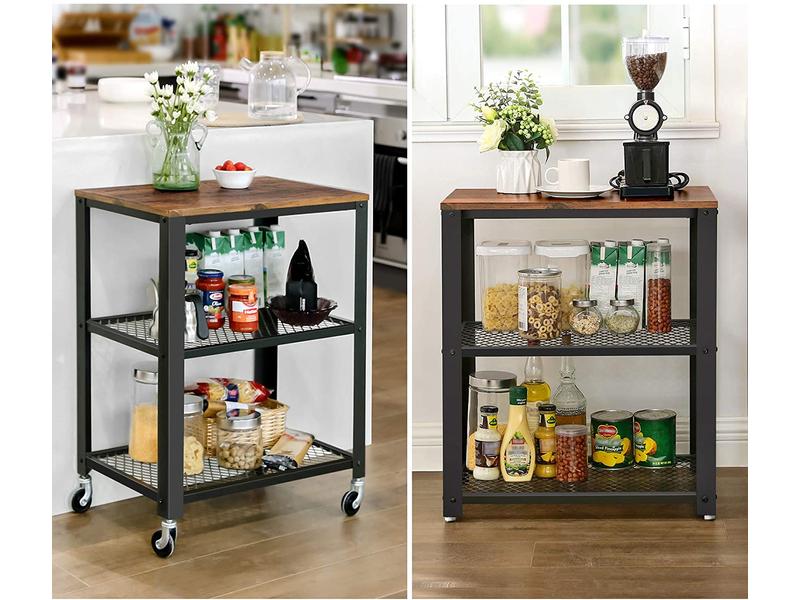 VASAGLE Bartrolley mit Rollen, 60 x 77.5 cm, Braun/Schwarz Moderner Barwagen