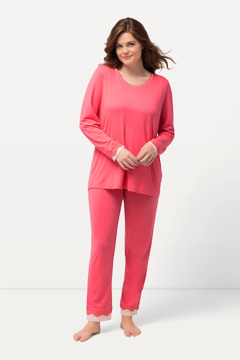 Pyjama, Spitze, Rundhals, Langarm