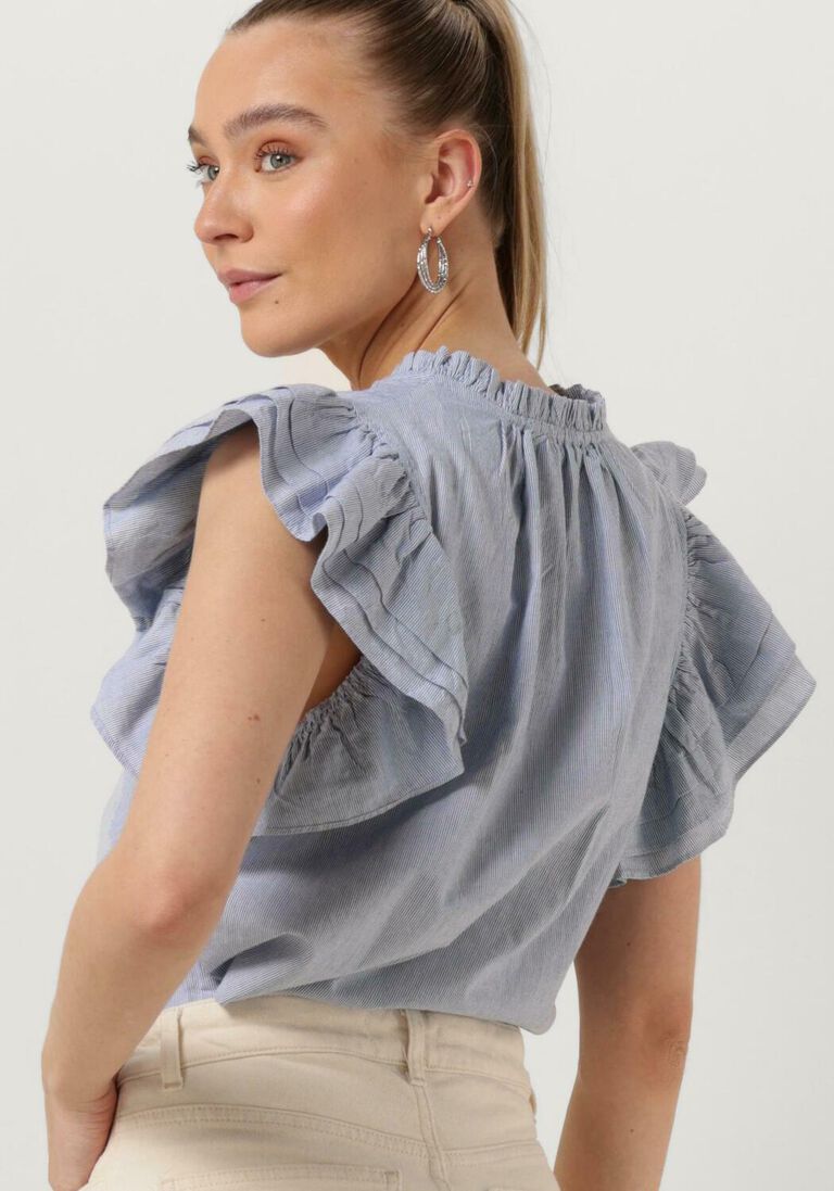 BY-BAR lichtblauwe by-bar top lila pin stripe blouse