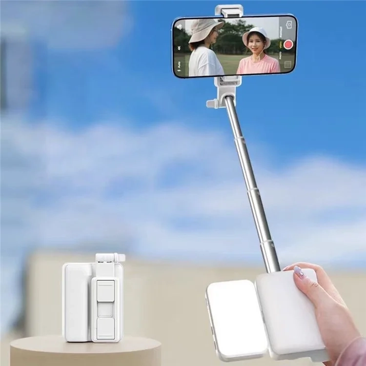 (95-520mm) Handyhalterung 360° Drehbare Selfie Stick mit LED-Licht & Tisch-Stativ-Funktion / Anti-Shake / Ausziehbar / Live Streaming - Weiss