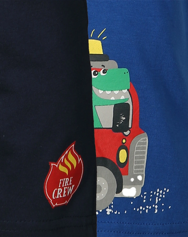 T-Shirt FEUERWEHR DINO mit Shorts in blau/dunkelblau