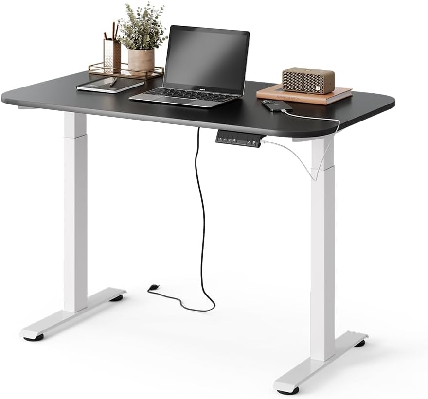 Vicco höhenverstellbarer elektrischer Schreibtisch Elevate, Weiß/Anthrazit, 120 x 70 cm, 2 Motoren, 100 kg Tragkraft