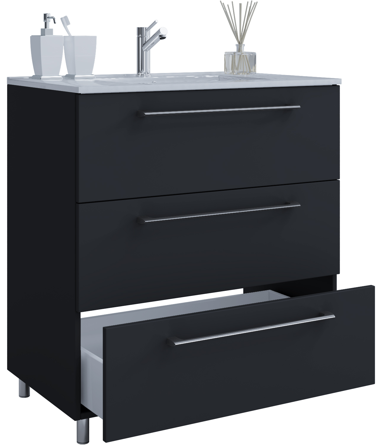 Waschtisch BADINOS - schwarz - 60 cm breit