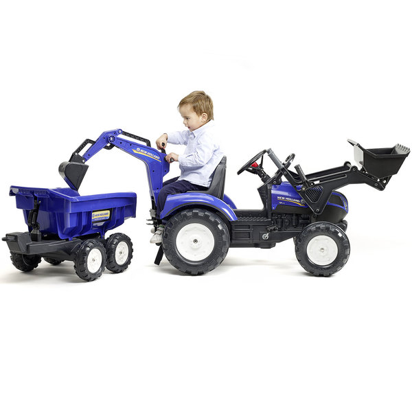 Tracteur New Holland avec excavatrice et benne maxi