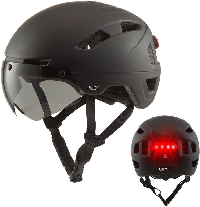 GOOFF - Pilot - Snorfiets Helm - Matzwart - 3-in-1 met Verlichting en Vizier - NTA 8776