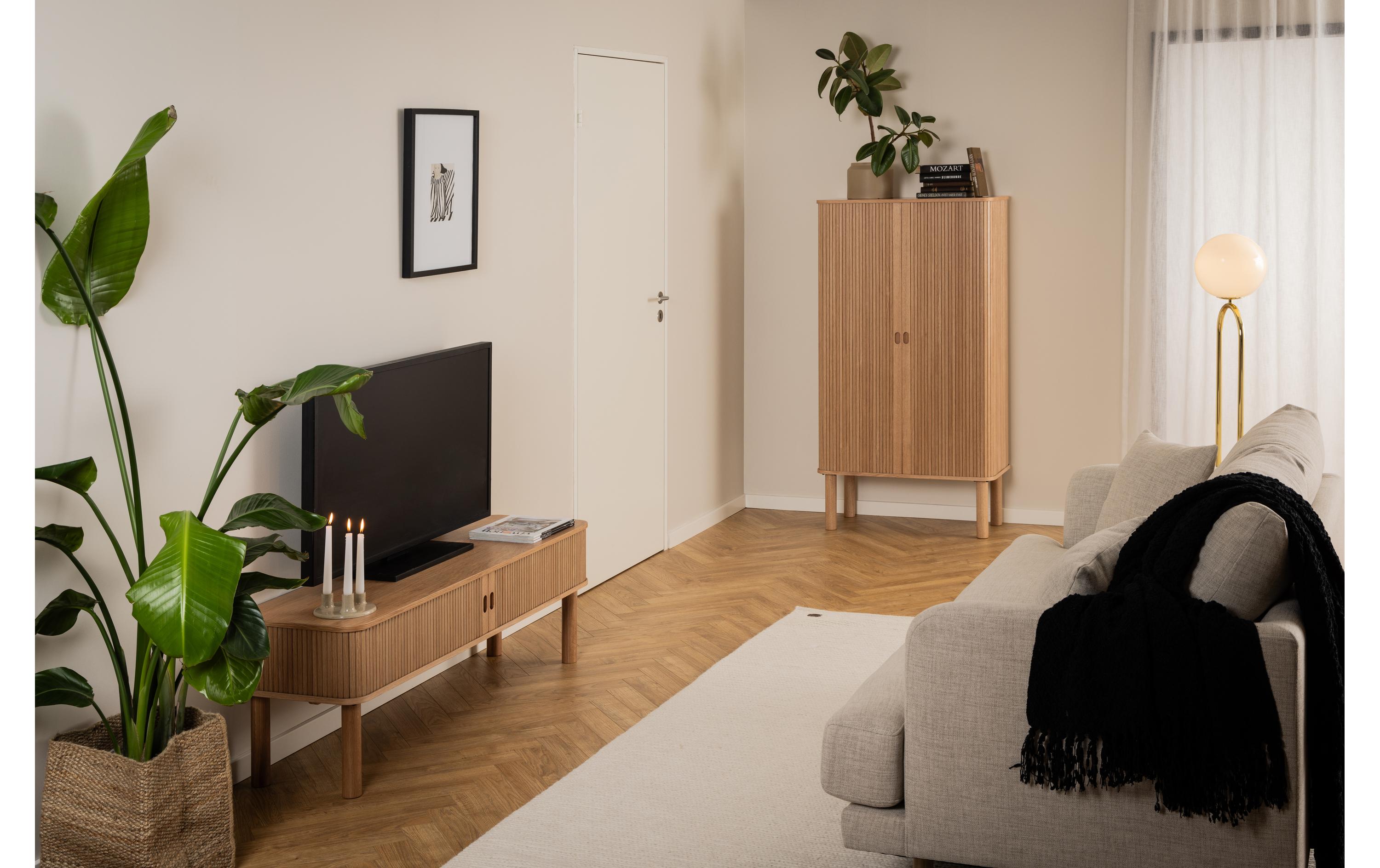 TV-Möbel Langley 140 x 40 cm, Braun<br>TV-Möbel mit dekorativem Lamellenelement