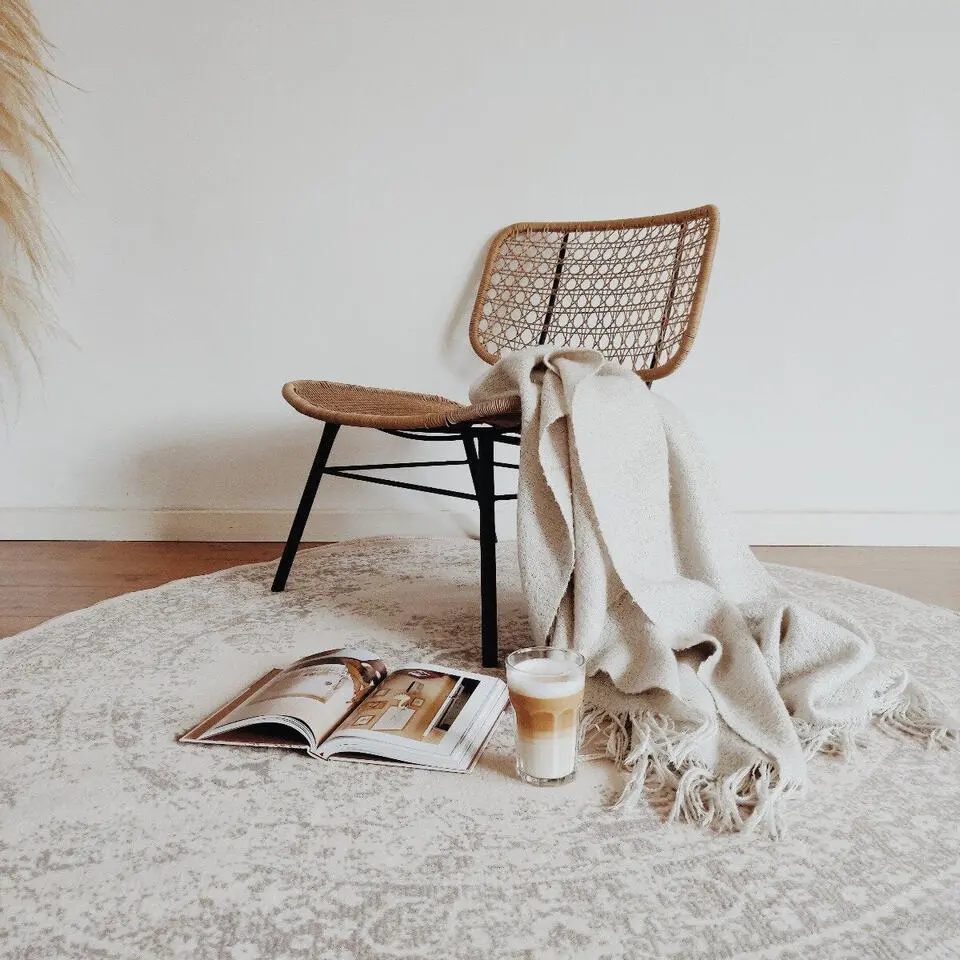 Interieur05 rond vloerkleed Keshan zand/beige - 160 x 160 cm