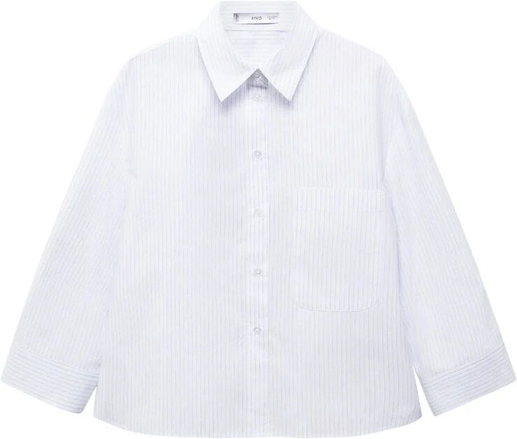 MANGO 100% cotton striped shirt Lt-pastel blue