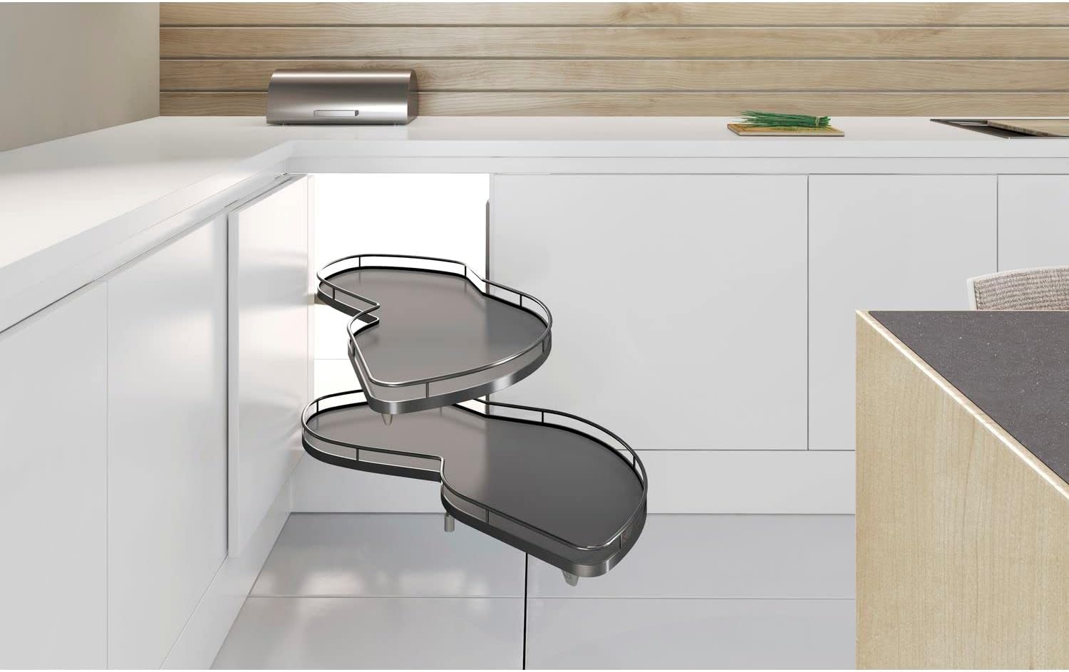 Kesseböhmer 8179229846 anthrazit Lemans II Schwenkauszug für Eckschrank inkl. 2 Tablare, rechts ausschwenkbar, Flügelbreite 500mm, Stahl/MDF, Breite 500 mm