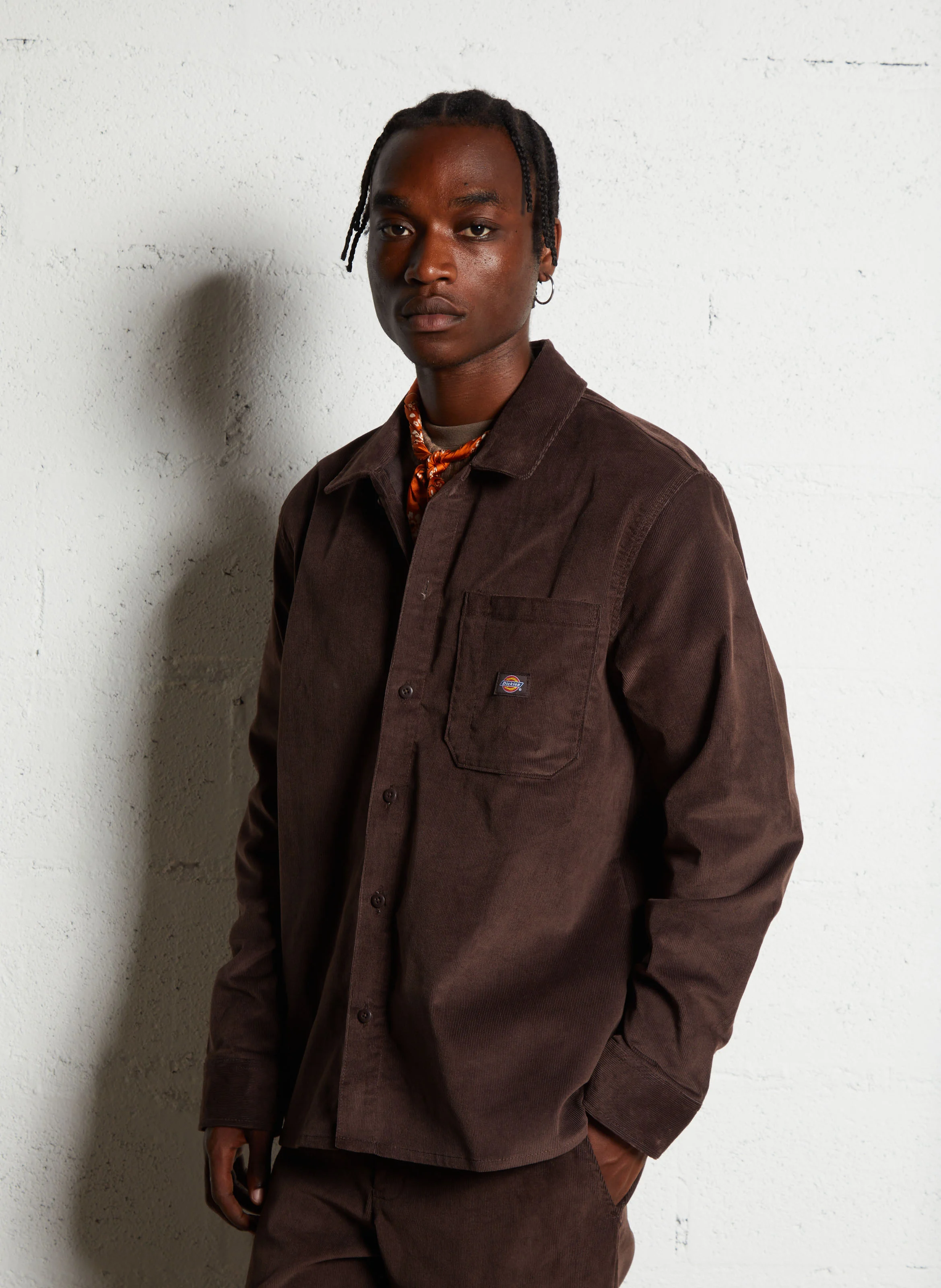CORDUROY - Surchemise col classique ample en coton mélangé | Marron
