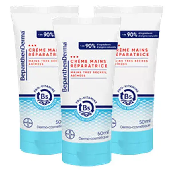 Creme para as mãos BepanthenDerma® Reparador 50ml para mãos muito secas e danificadas, pacote com 3 unidades
