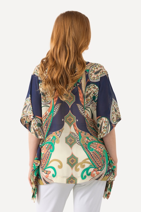 Bluse, Chiffon, Oversized, Rundhals, Halbarm