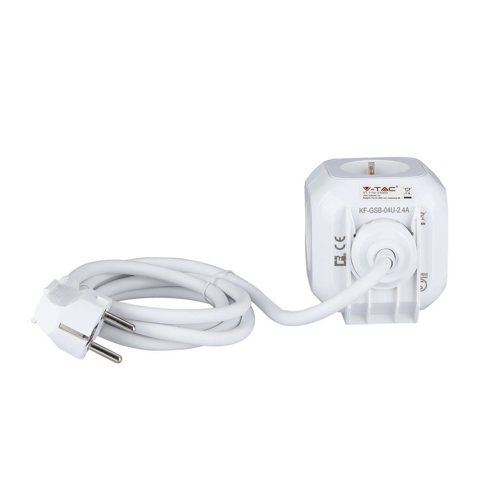 4-voudig verlengsnoer - USB - IP20 - Wit - 1,4 m kabel - stopcontact - Power Cube