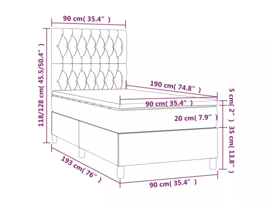 Sommier tapissier avec matelas et LED Crème 90x190 cm Tissu