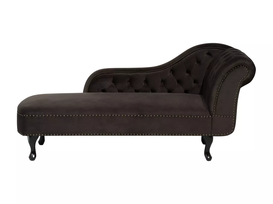 Chaise longue en velours marron côté droit style Chesterfield NIMES