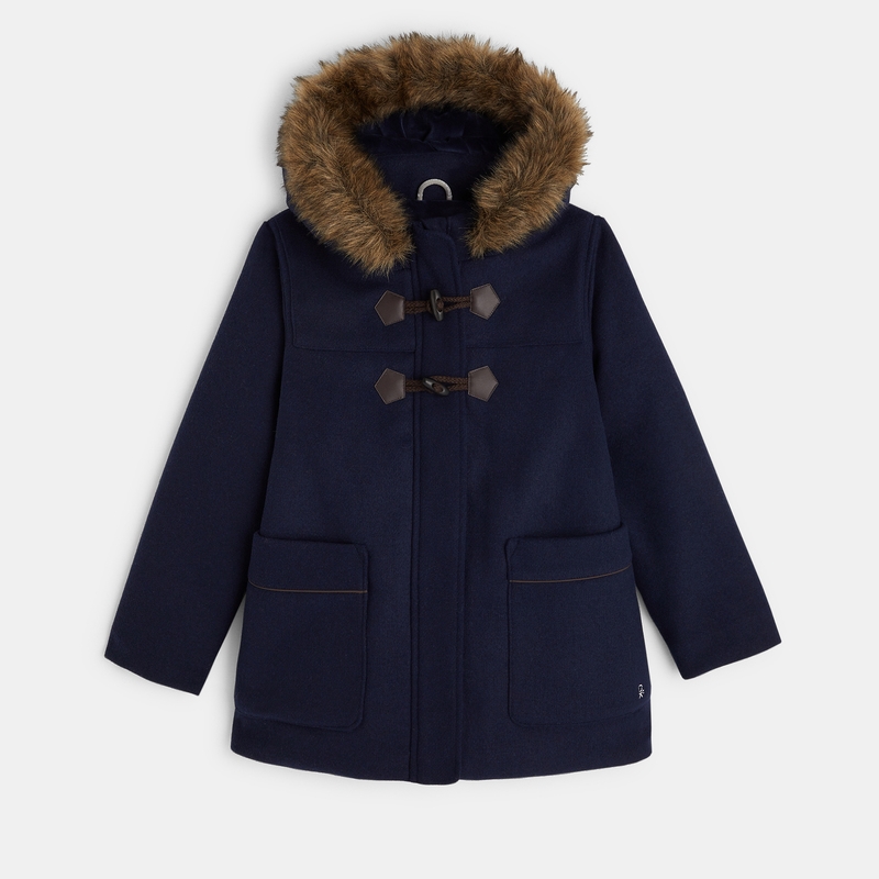 Manteau de ville caban à capuche bleu fille