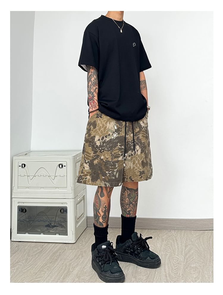 emeisa - Wijde shorts met trekkoord in de taille en camouflageprint