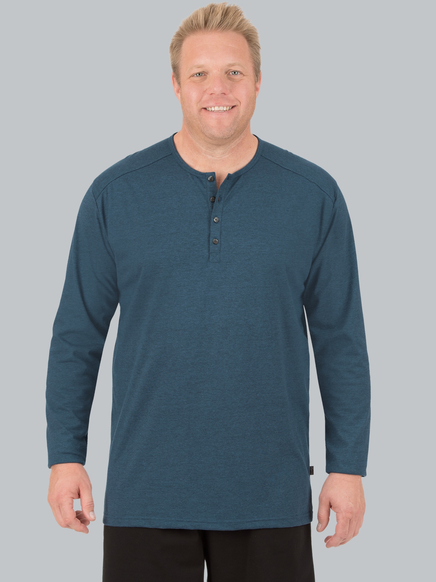 Langarmshirt mit Knopfleiste Jeans-melange