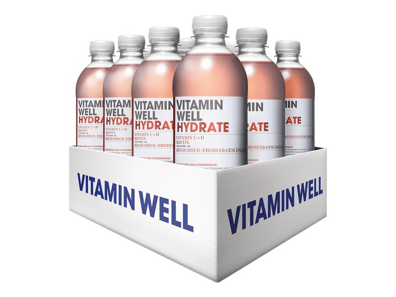 VITAMIN WELL Getränk Hydrate 12 x 0.5 l Kalorienarmes Sportgetränk mit Erdbeer- und Rhabarbergeschmack
