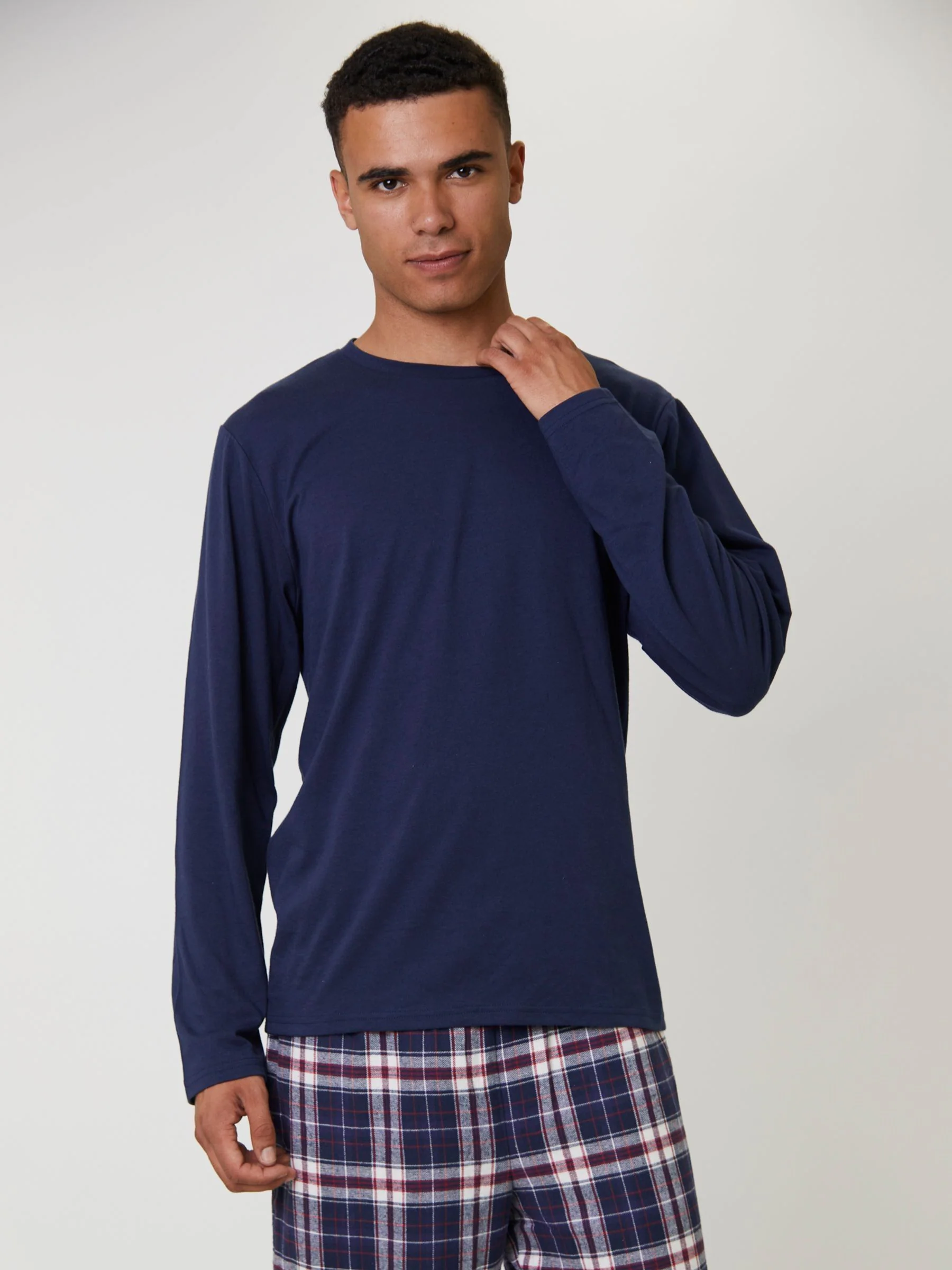 Marineblauw/rood - Loungeable Jersey Top And Brushed Check Trousers Pyjama Set