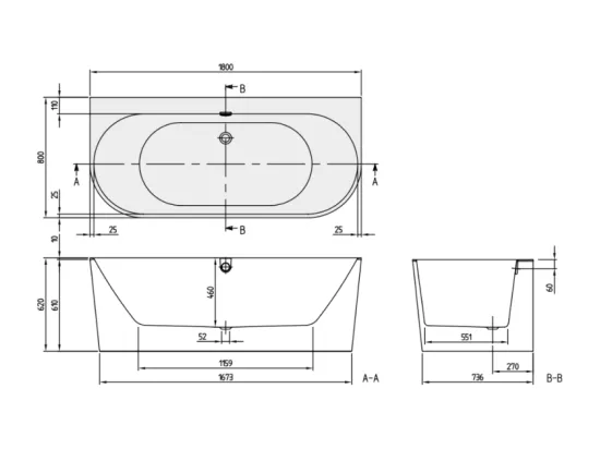 Baignoire ilot 180 X 80 VILLEROY ET BOCH Oberon 2.0 quaryl