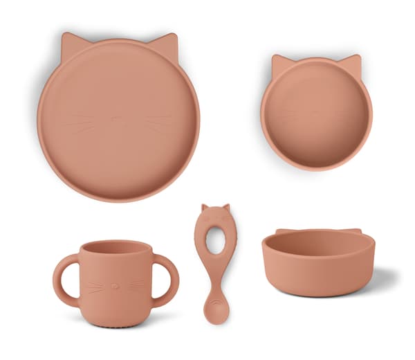 Vivi Spisesett Silikon Cat Dark Rose Liewood