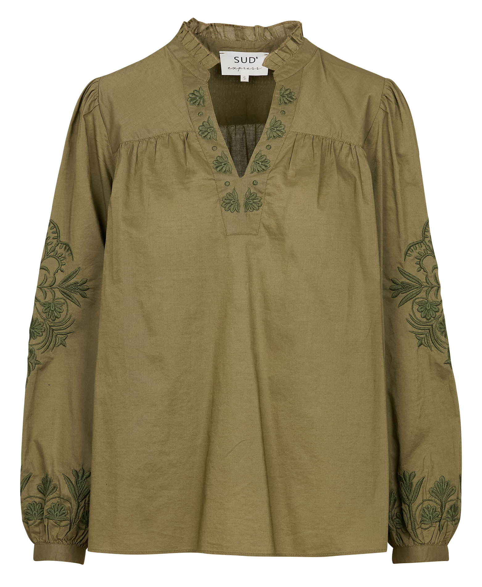 TEFITIS - Blouse col V ample en coton brodé | Vert