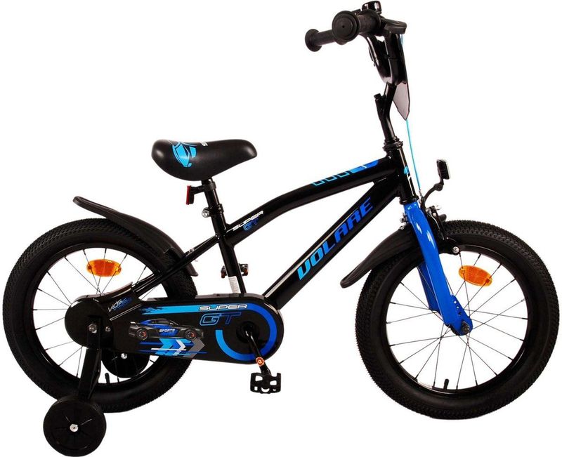 Volare - Super GT - Kinderfiets - Zwart met Blauwe Accenten - 16 inch