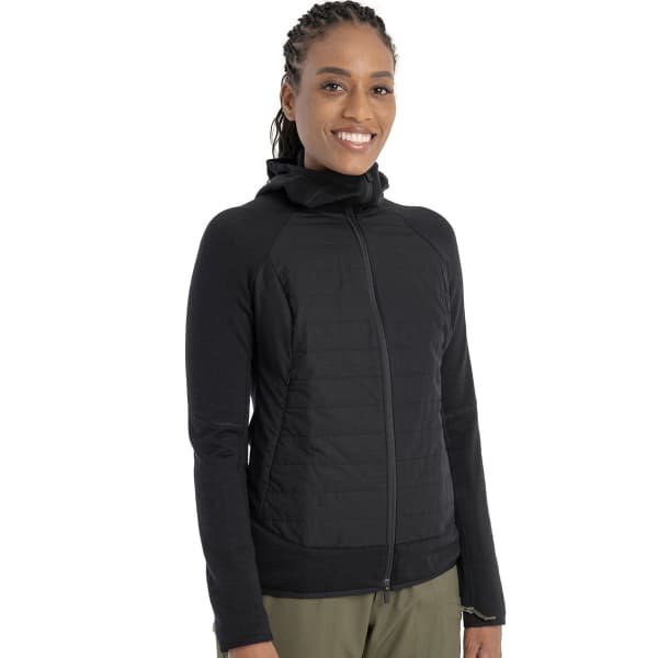 Veste polaire randonnée ICEBREAKER W MER QUANTUM HYBRID LS ZIP HOODIE BLACK