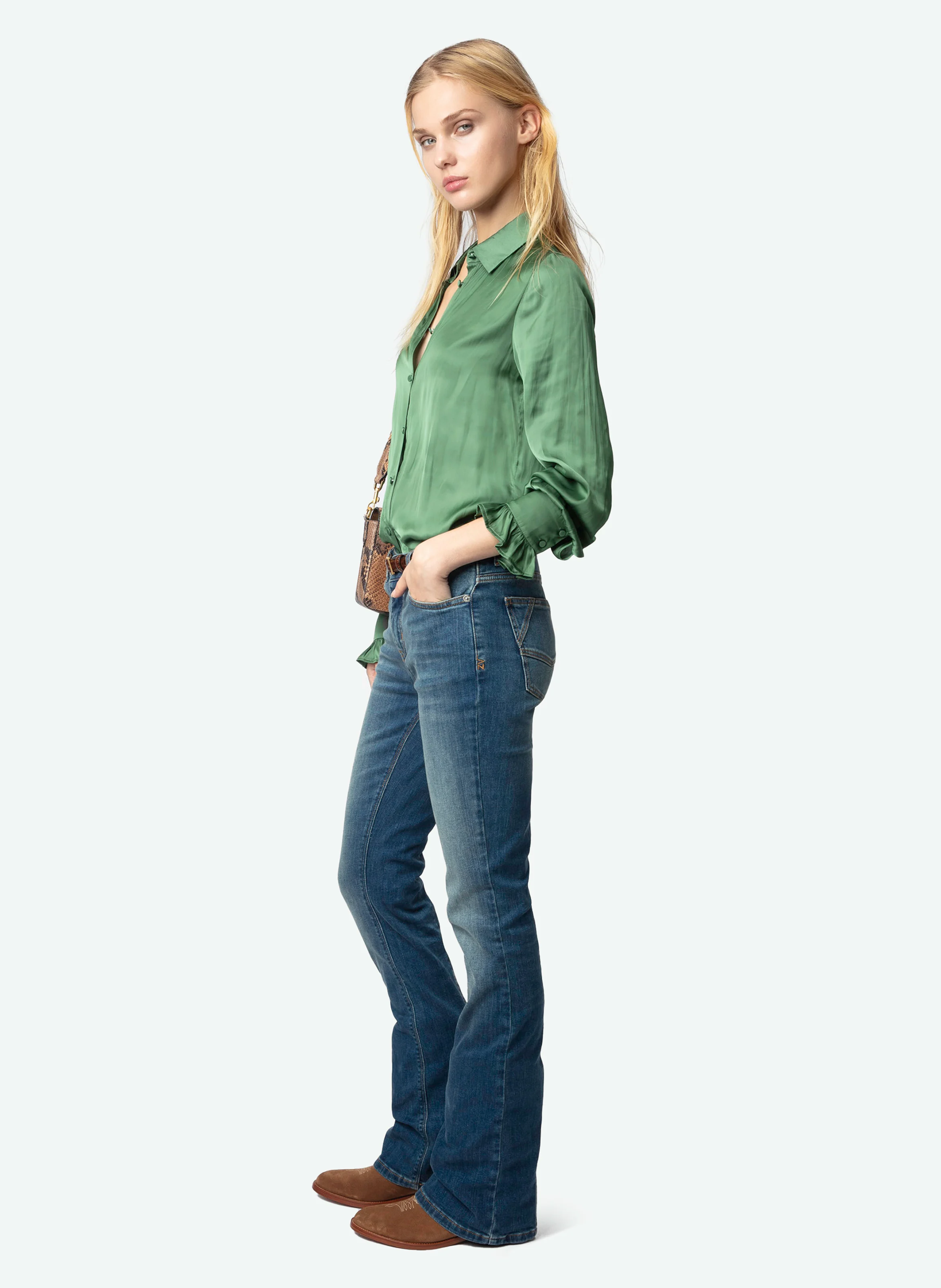 THELY - Chemise droite satinée| Vert