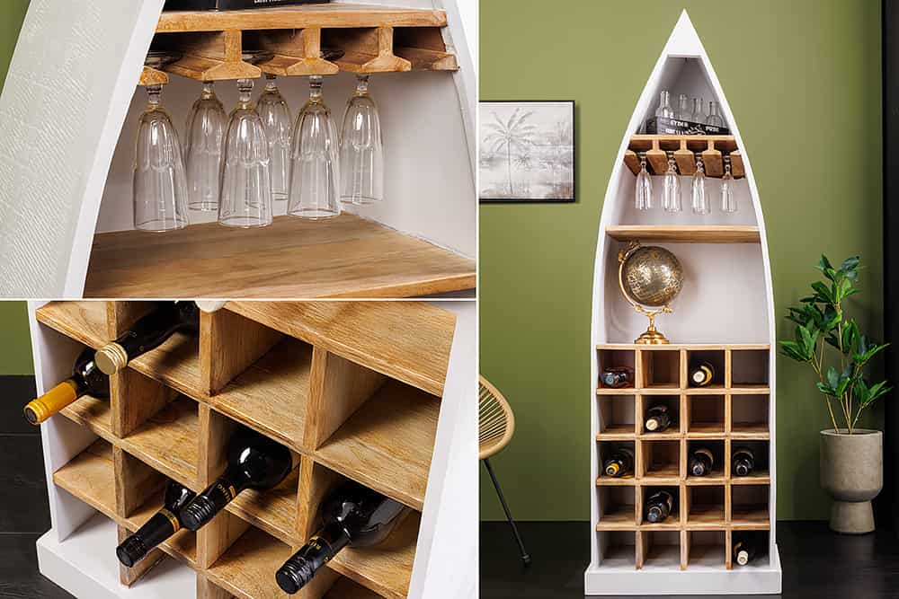 Massivholz Weinregal SEVEN SEAS 180cm weiß natur Mango Flaschenregal