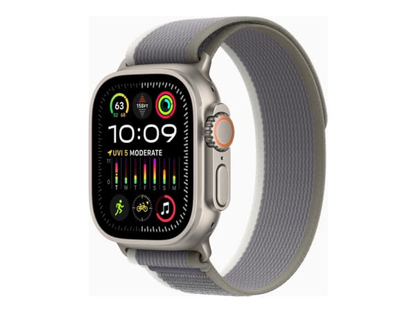 Apple Watch Ultra 2 - 49 mm - titan - smartklokke med Trail Loop - nylonvev - grønn/grå - båndbredde: M/L - 64 GB - LTE, Wi-Fi, Bluetooth, UWB - 4G -