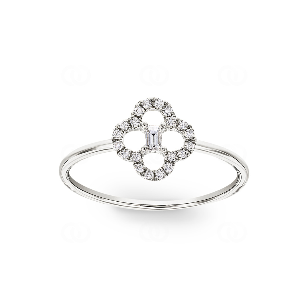 Ring 750/18 K Weissgold Kleeblatt mit Diamanten 0.10 ct H/si