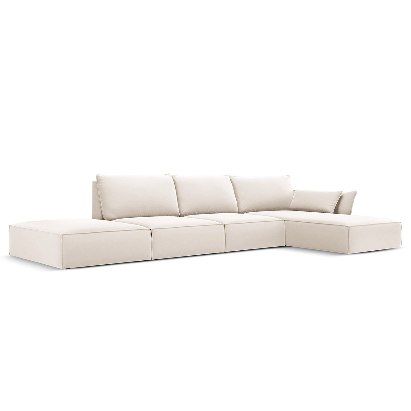 Mazzini Sofas Canapé d'angle droit Velours Vanda 5 Places beige clair - 386x166x85 cm