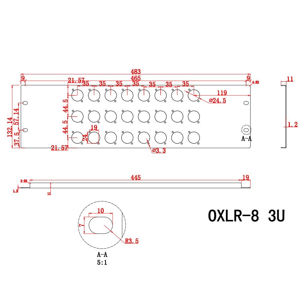 Prodjuser 3U XLR-8 metalen chassis paneel voor 24 XLR