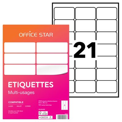 Office Star - 2100 Étiquettes multi-usages blanches - 63,5 x 38,1 mm - réf OS43435
