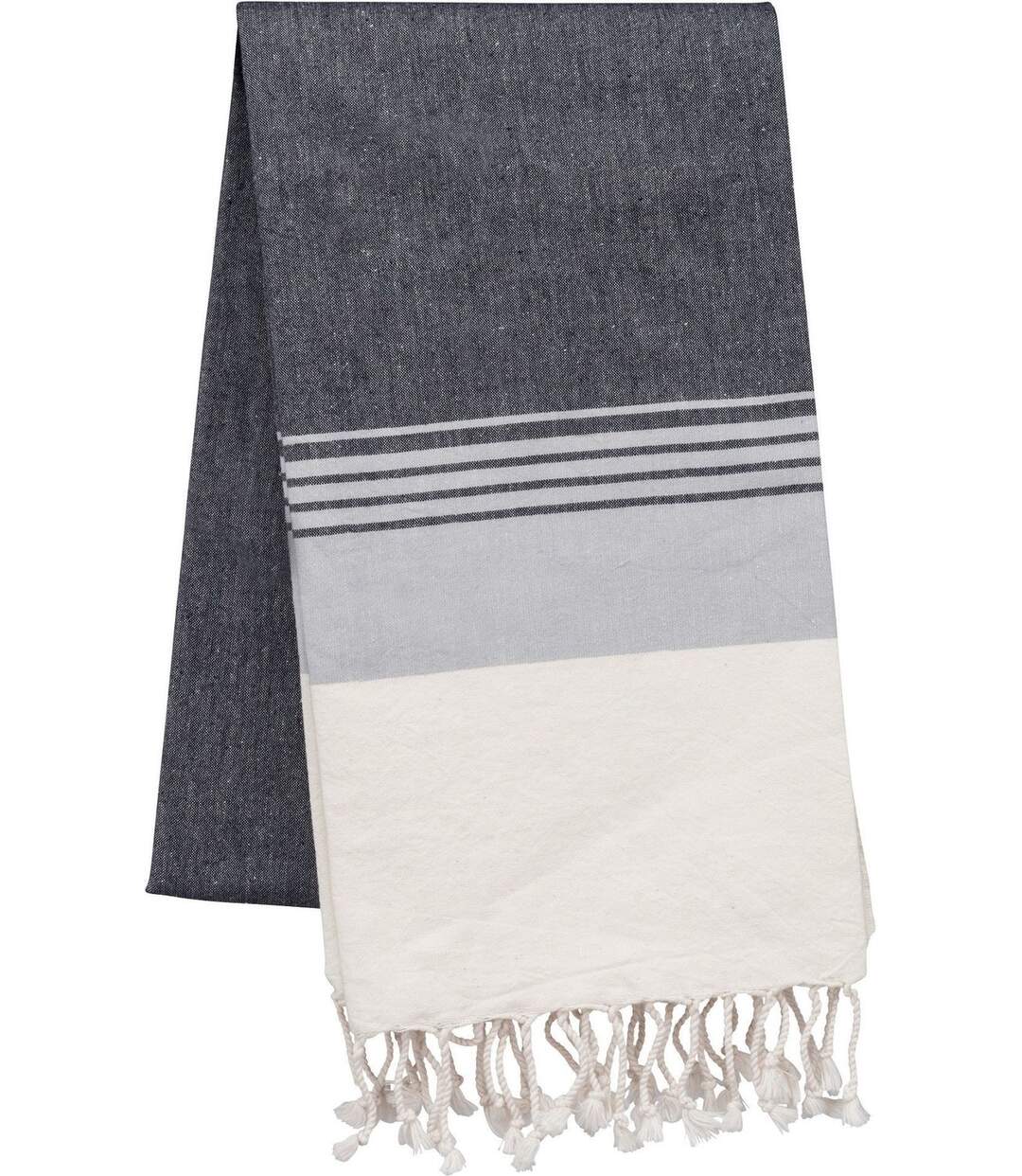 Drap de plage - Fouta à rayures aspect vieilli - K134 - gris foncé et gris clair
